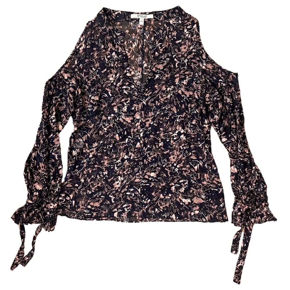 Derek Lam Silk Cold Shoulder Floral Top